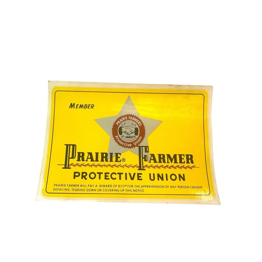 Vintage Prairie Farmers Protective Union Glass Window Decal Farm Insurance